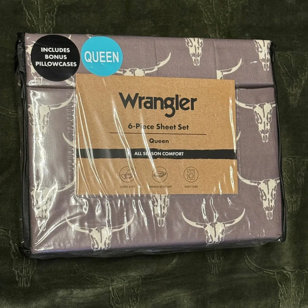 Wrangler 6-Piece Sheet Set Queen Brown New Steer Head Skull Western Bedding